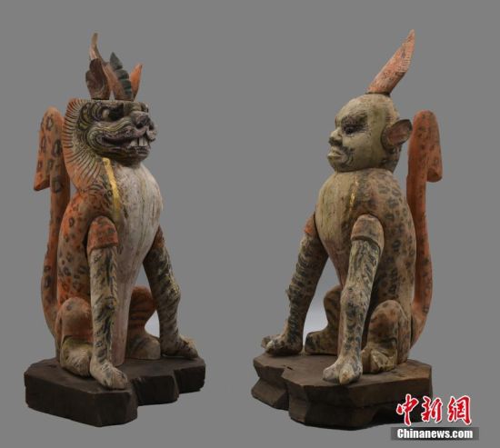 圖為慕容智墓出土鎮(zhèn)墓獸。 中新社發(fā) 甘肅省文物局 供圖