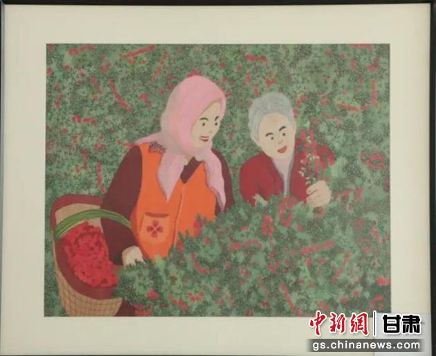 靖遠(yuǎn)縣枸杞種植業(yè)帶動(dòng)10多萬(wàn)農(nóng)民脫貧致富。刺繡 王明風(fēng) 繡稿 胡靜